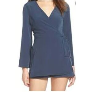 ASTR the Label Romper Medium Teal Blue Wrap Style V Neck Bell Sleeve